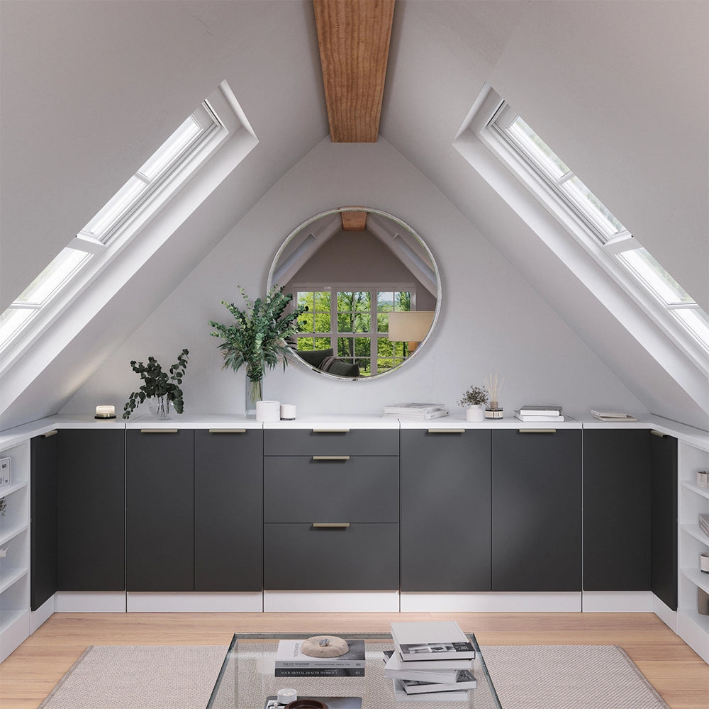 Mobile per mansarda Rion Antracite-oro/Bianco 60 x 83.8 cm senza inclinazione con 3 cassetti Vicco