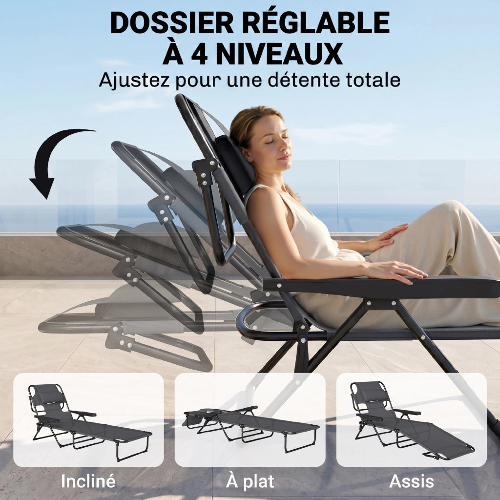 Poltrona chaise longue da giardino pieghevole ¨C zephmum ¨C Grigio 72x194x89 cm