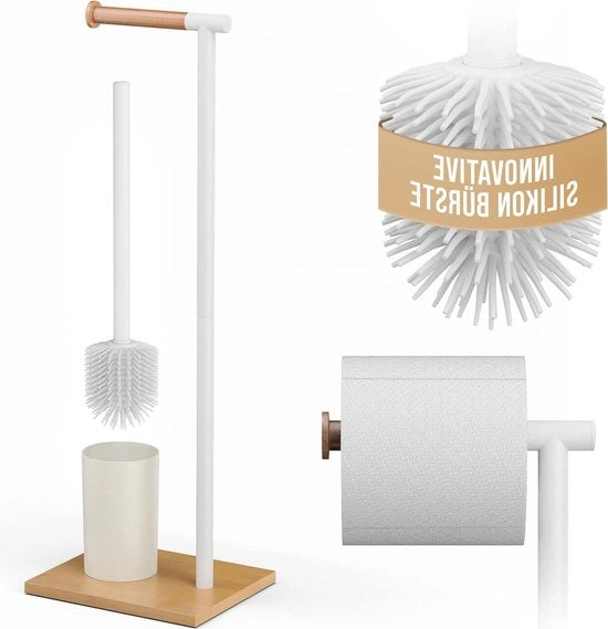 Set di Spazzola per Water e Orefice per Carta igienica con Spazzola in Silicone - Bianco