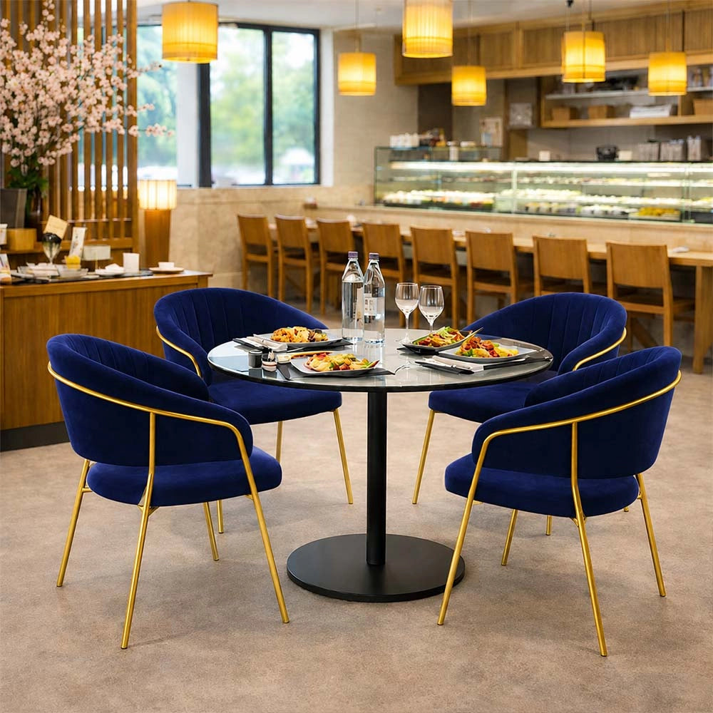 Sedie da sala da pranzo set da 2 Aurelia con schienale in velluto blu notte