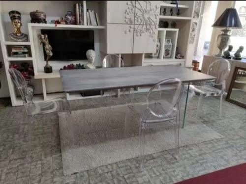 Tavolo fisso in rovere massello nodato finitura beton spessore 4 cm. misura l.160 p.90 h.75 (1667) - Mobili 2G