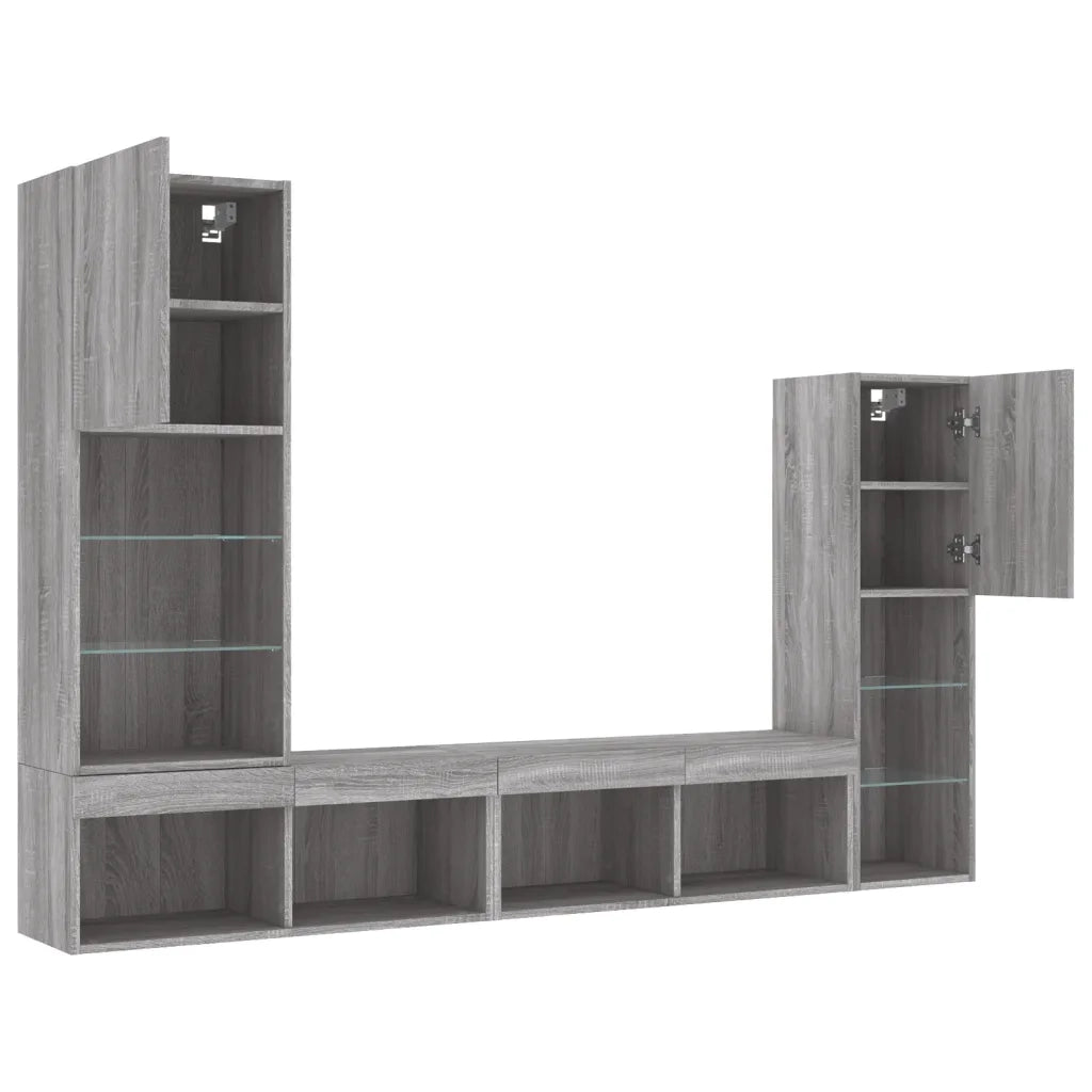 Mobili TV a Muro con LED 4pz Grigio Sonoma in Legno Multistrato 3216659