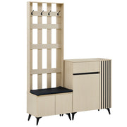 Mobili d'ingresso con panca; 4 ganci; 2 ante; 1 cassetto e ripiani regolabili; per ingresso e camera; legno; MDF