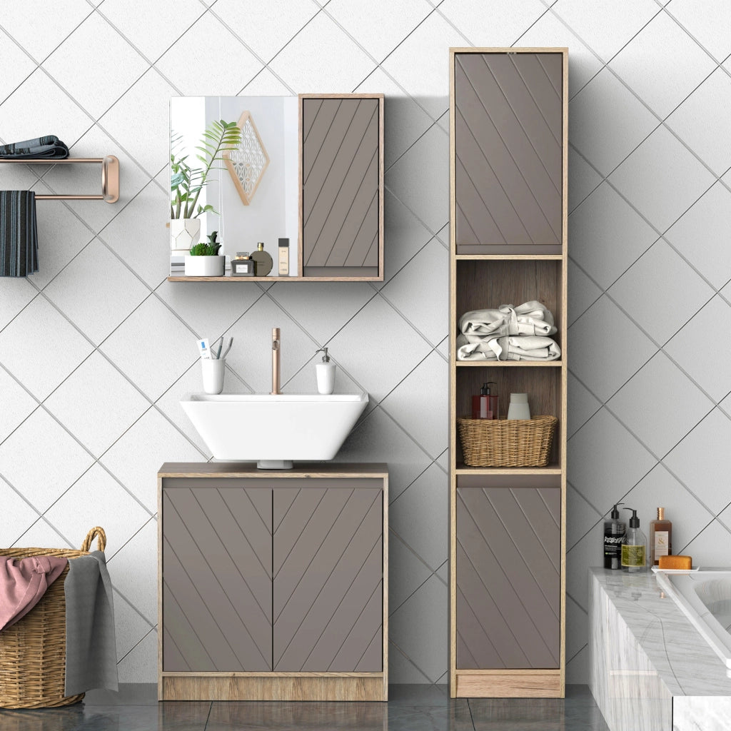 Specchio con mobiletto bagno sospeso ¨C zephmum ¨C 57x14,2x49,2 cm rovere grigio