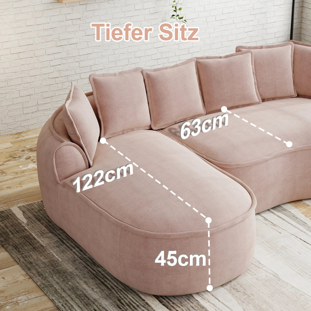 Divano modulare a L senza struttura 252x164x67 cm in chenille rosa con chaise longue profonda