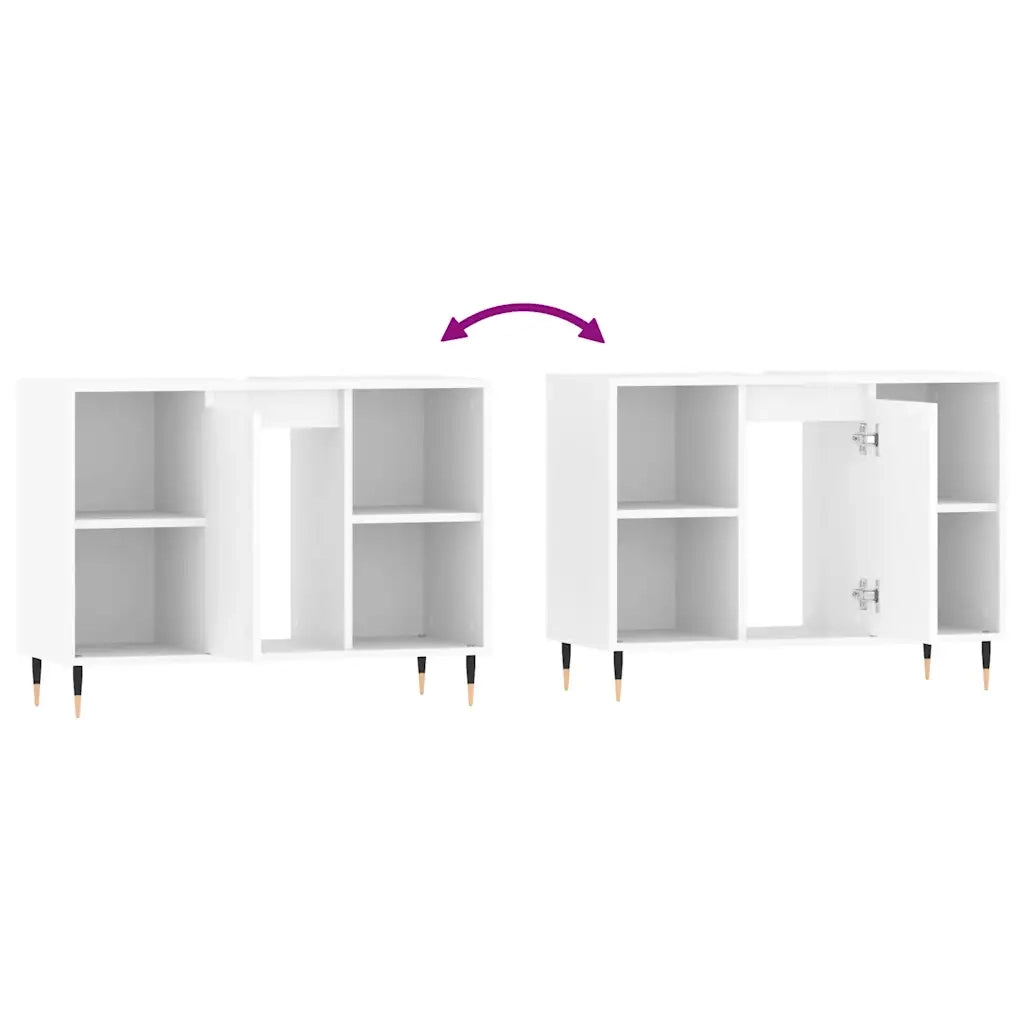 Armadietto Bagno Bianco Lucido 80x33x60cm in Legno Multistrato 831622