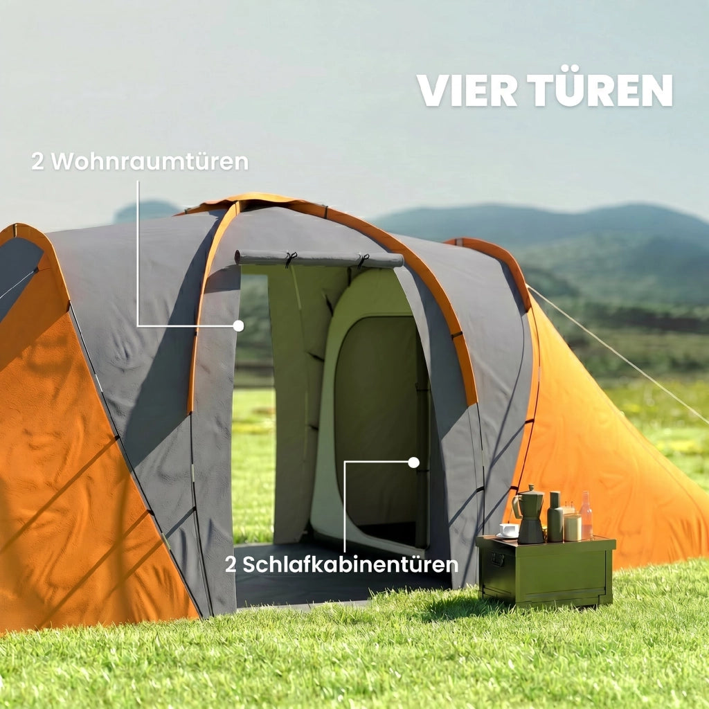 Tenda a Tunnel 4-6 Persone ¨C Xylo ¨C 2 Camere Soggiorno Impermeabile 2000mm Grigio Arancione