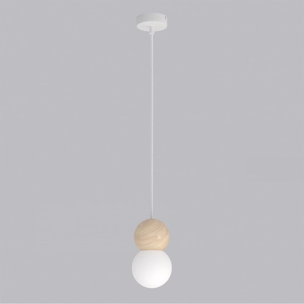 Lampada a sospensione LOOP in acciaio bianco opaco e legno
