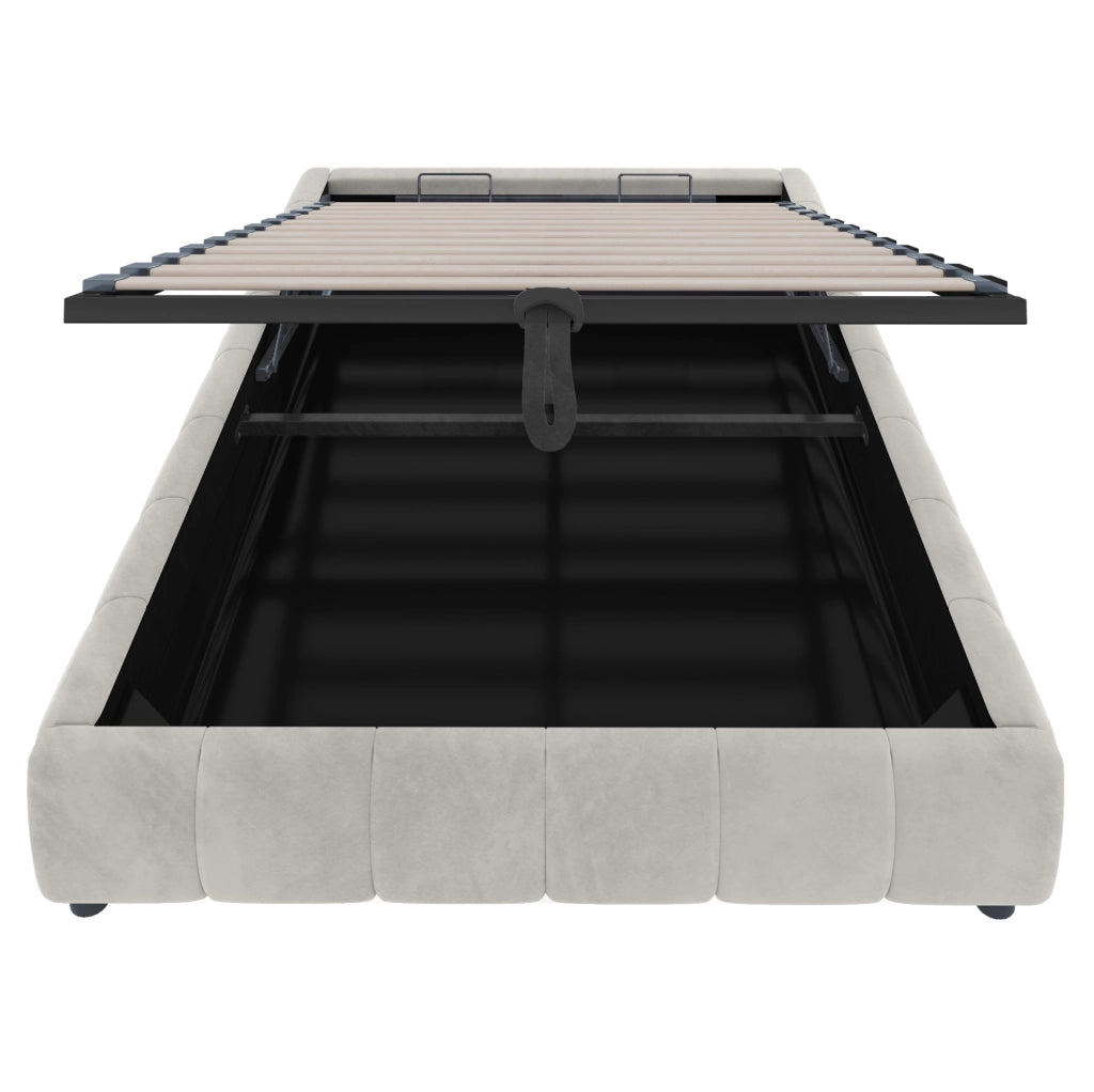 Letto una piazza e mezza 140x200 cm con contenitore idraulico e LED bianco; beige