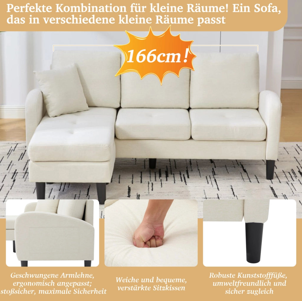 Divano angolare modulare 3 posti con chaise longue beige chiaro