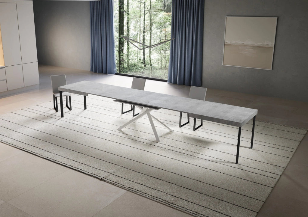 Tavolo allungabile 90x180/440 cm Niketis cemento gambe bianche