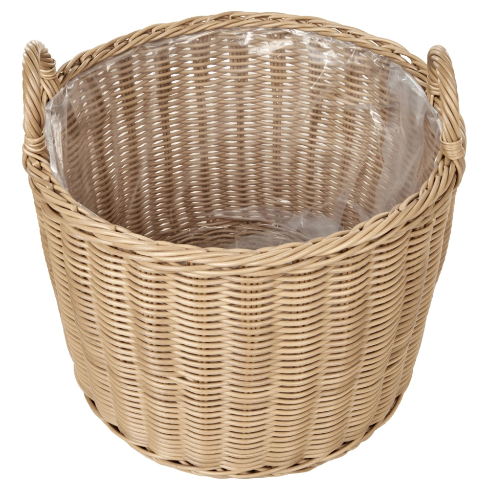 Set di 3 cesti per piante in PE Rattan marrone con manici Intarsio sintetico