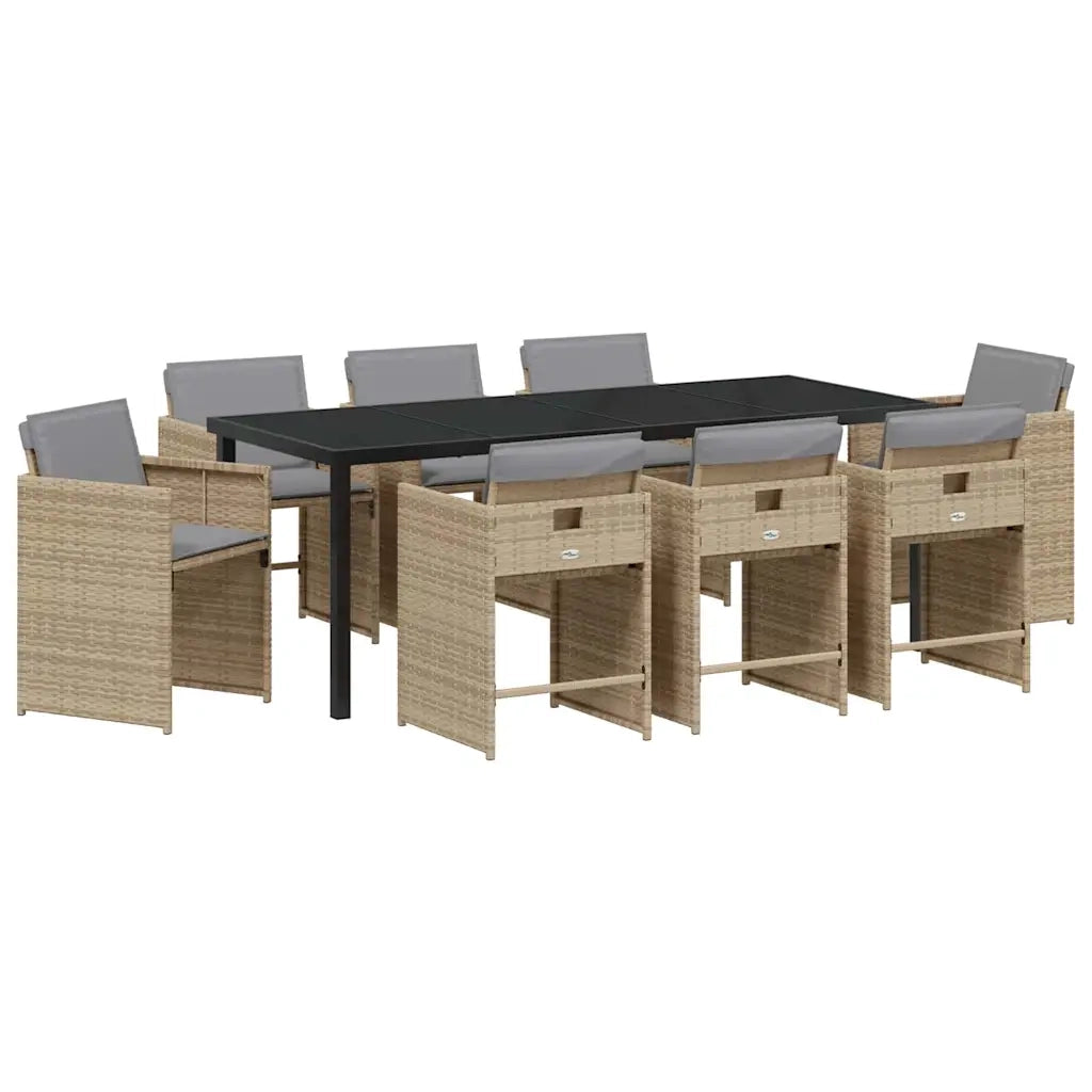 Set da Pranzo per Giardino 9 pcs Beige polyrattan 3380712