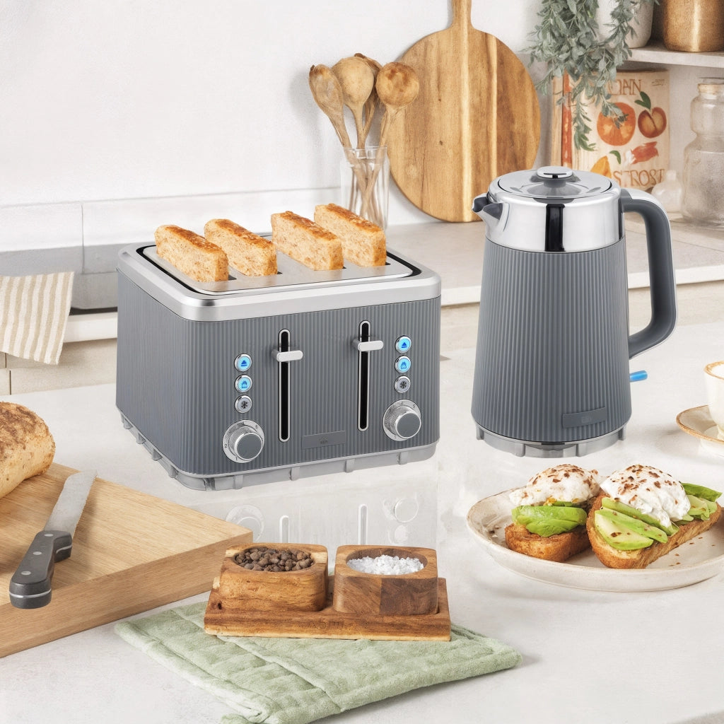 Set Colazione Elettrico Bollitore 1,7L 2200W e Tostapane 4 Fette ¨C Xylo ¨C Grigio