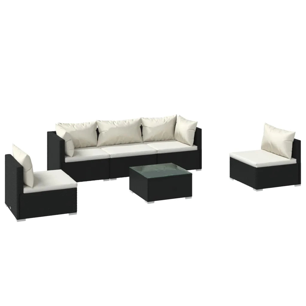 Set Divani da Giardino 6 pz con Cuscini in Polyrattan Nero 3102191