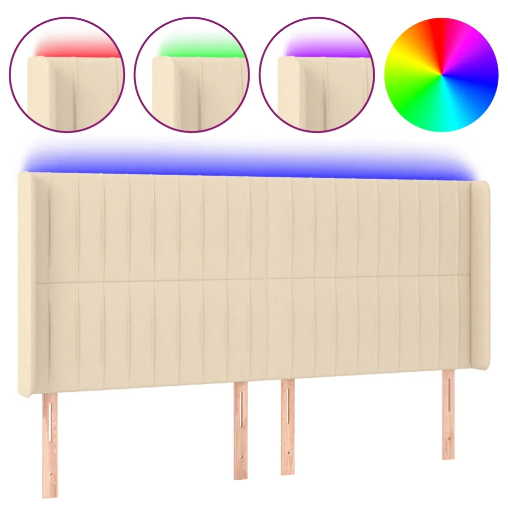 Testiera a LED-Testata con LED Crema 183x16x118/128 cm in Tessuto 755569