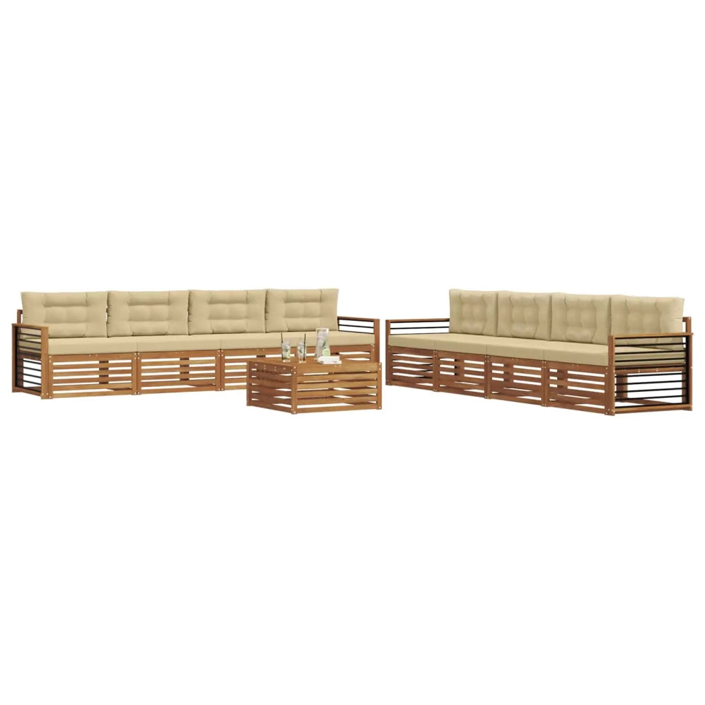 Set di divani da esterno con cuscino 9 pcs Naturale e Beige 3373233