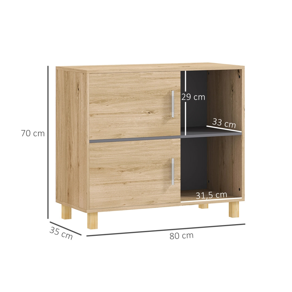 Mobile da bagno con ante e ripiani aperti ¨C Zephmum ¨C Legno naturale 80x35x70 cm
