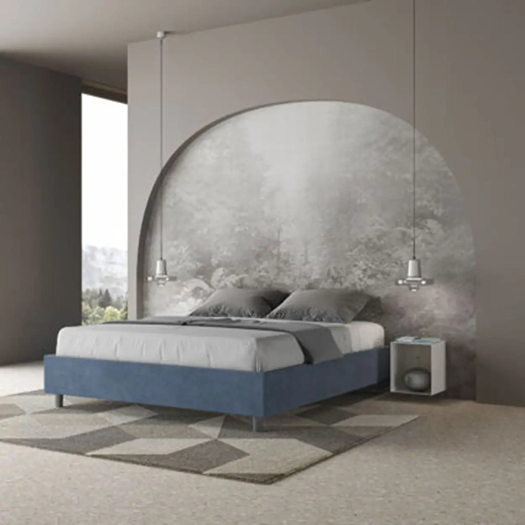 Letto matrimoniale contenitore imbottito 160x190 microfibra blu Azelia