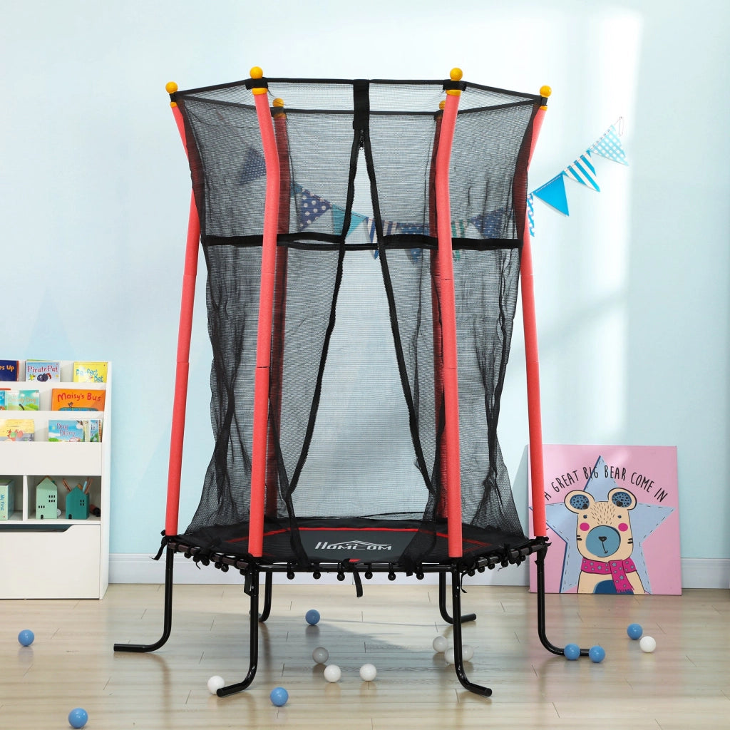 Tappeto Elastico per Bambini Ø163.5x190 cm con Ingresso a Cerniera e Pali Imbottiti Rosso