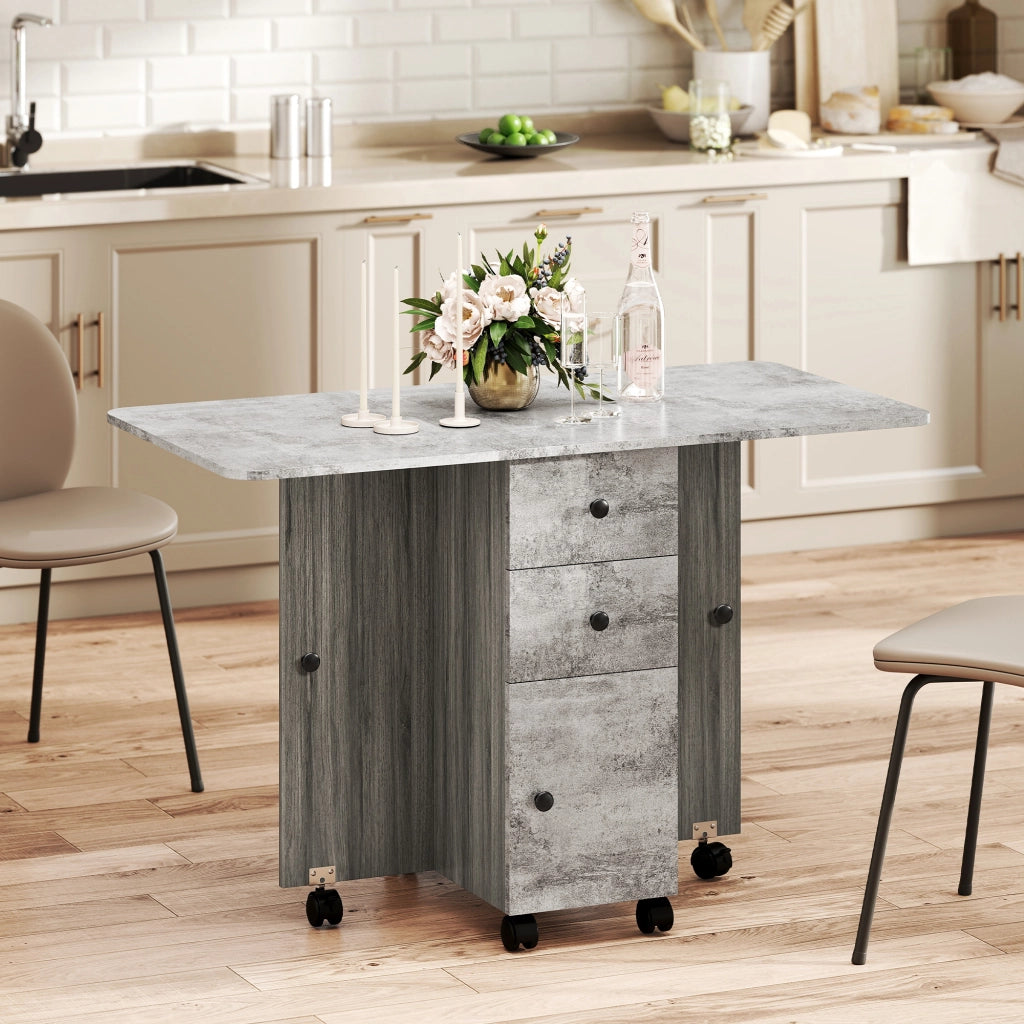 Tavolo Pieghevole con 2 Cassetti ¨C Zephmum ¨C Grigio Legno 120x60x76.5 cm