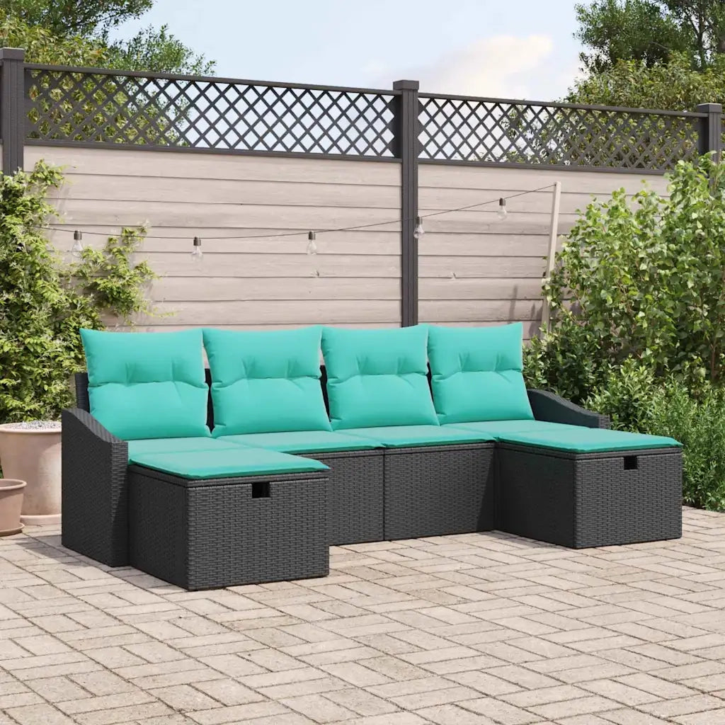 Set Divano da Giardino con cuscino 6 pcs Nero Poly Rattan