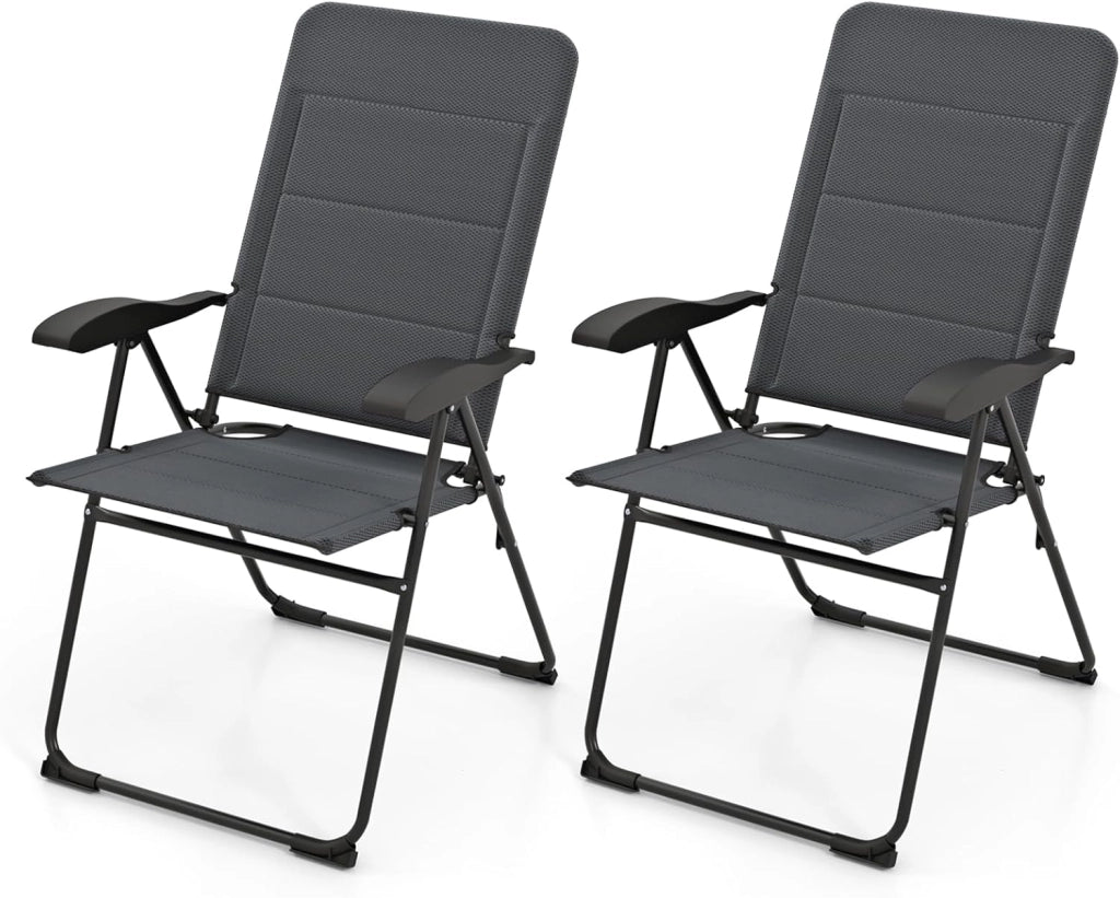 Set di 2 sedie da giardino pieghevoli con schienale regolabile, sedia da esterno, carico di 150 kg, per terrazza, balcone, spiaggia, feste, 52,5 x 71 x 101 cm (grigio)