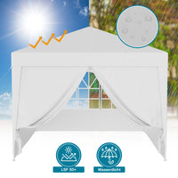 Gazebo 3 x 3 m in bianco con protezione UV 50+, tendone da giardino con lati rimovibili, tenda da festa con finestre, ad esempio per terrazze e festival