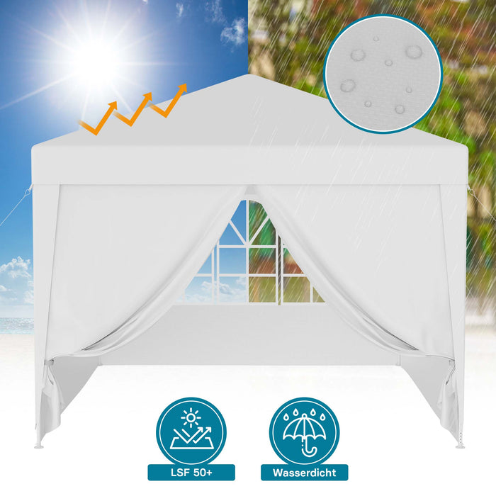 Gazebo 3 x 3 m in bianco con protezione UV 50+, tendone da giardino con lati rimovibili, tenda da festa con finestre, ad esempio per terrazze e festival