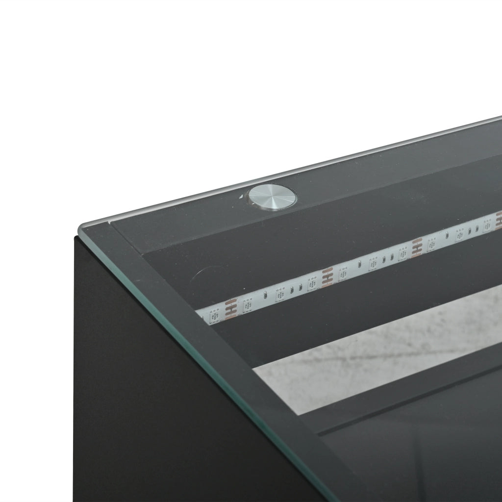 Tavolino da caffè 70x70x35 cm; 2 cassetti con LED; MDF e vetro temperato nero
