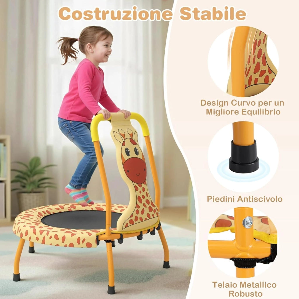 Mini Trampolino per Bambini, Tappetino Elastico da Esterno ed Interno con Maniglia Rivestita, Copertura Imbottita e Cuscinetti Antiscivolo, Salta Salta per Bambini 3-6 Anni
