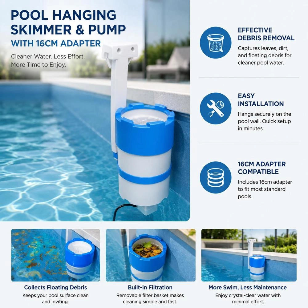 Pool Skimmer And Pump With Adapter 16 Cm Plastic