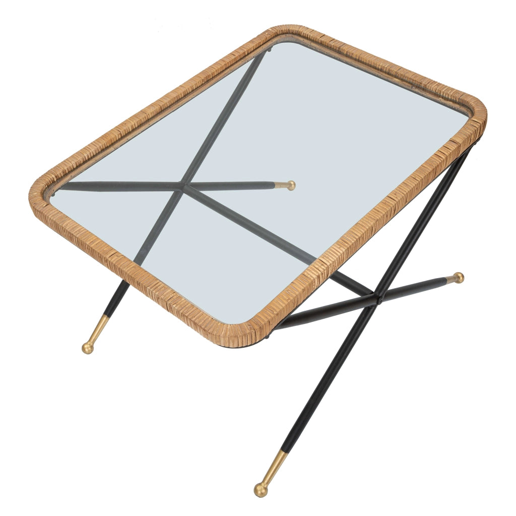 Trat, Tavolino da Salotto Dettaglio Effetto Rattan, 70x50x45h cm Nero