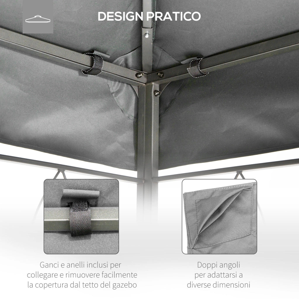 Tetto di Ricambio Impermeabile per Gazebo da Giardino 4x3m in Poliestere  Grigio