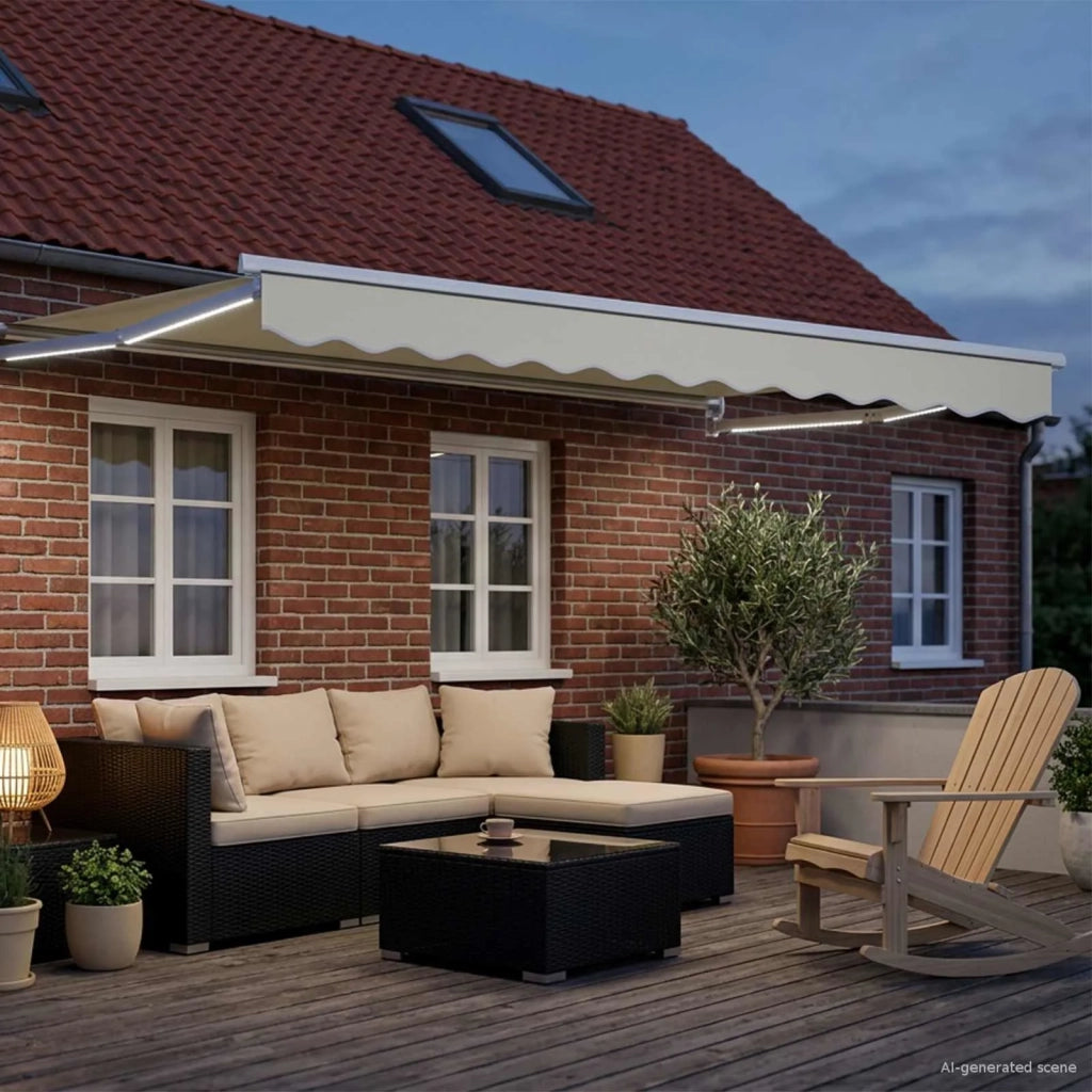 Tenda retrattile manuale con LED Crema e Bianco 3 x 2 m 3419190