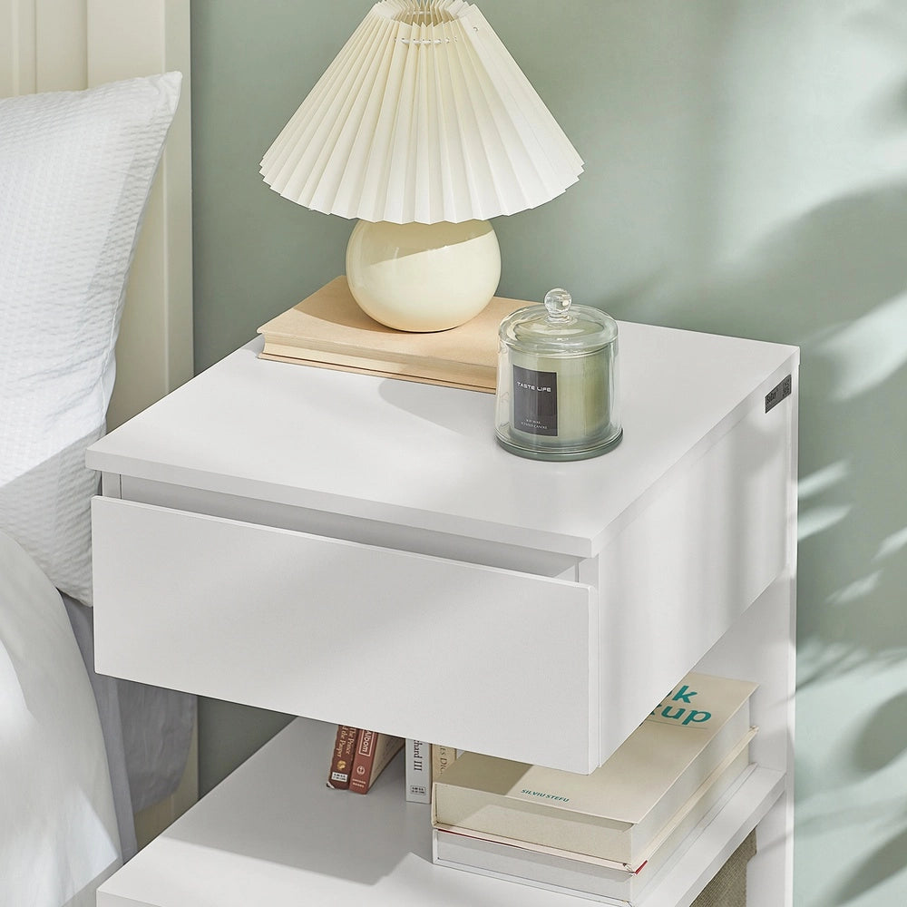 SoBuy FBT49-Wx2, Set di 2 Comodino Camera da Letto - Comodino con 1 Cassetto e 2 Ripiani, Tavolino Salotto - Moderna Cassettiera L39 x P39 x A65 cm Bianco