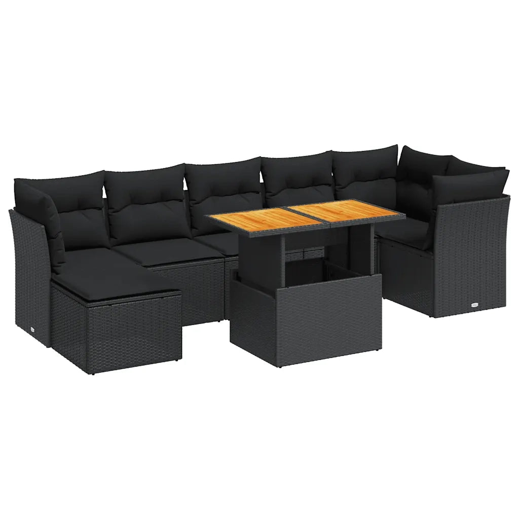 Set Divani da Giardino con Cuscini 8 pz Nero in Polyrattan 3326953