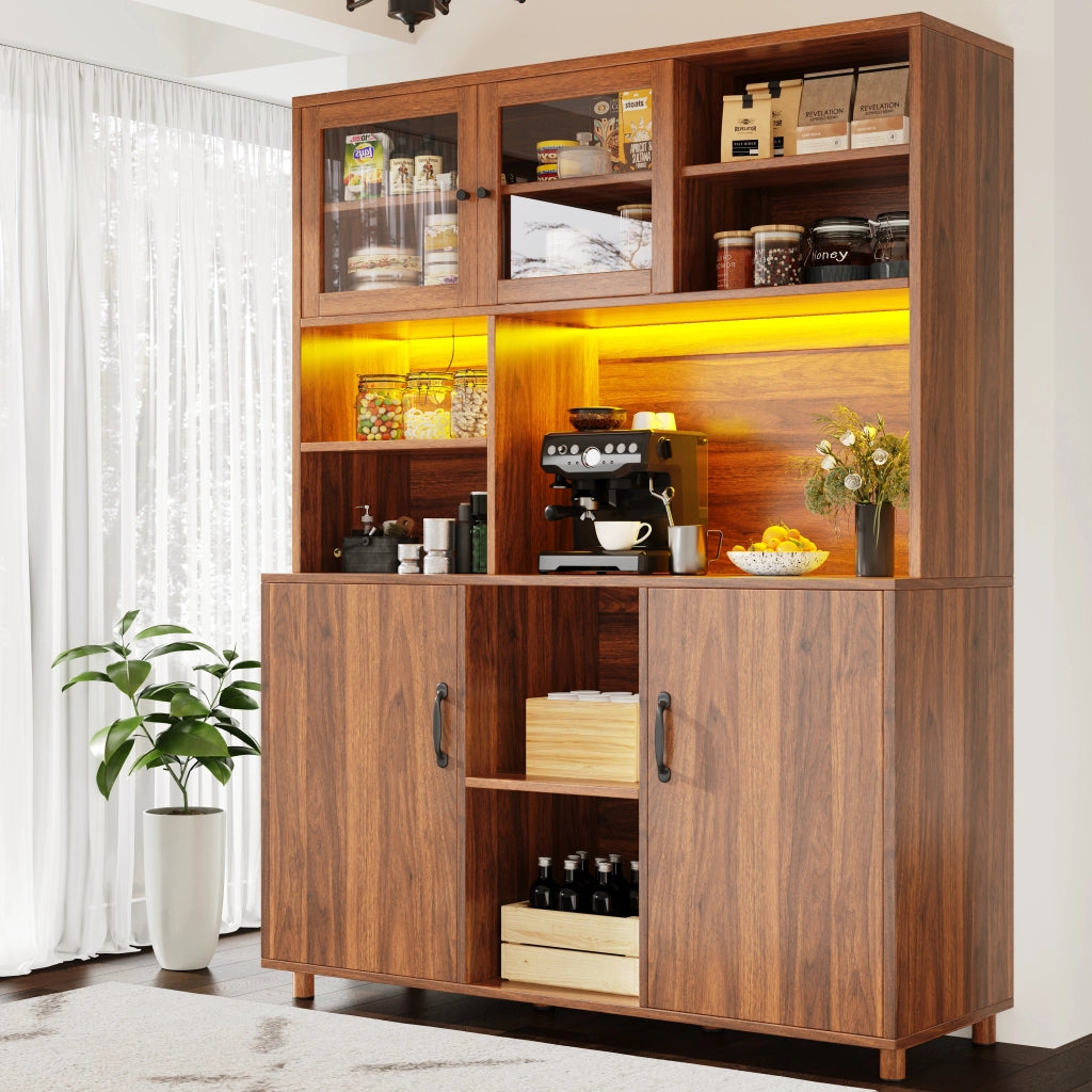 Armadio soggiorno retro - Zephmum- 140¡Á40¡Á185cm, LED, ripiano snack, noce