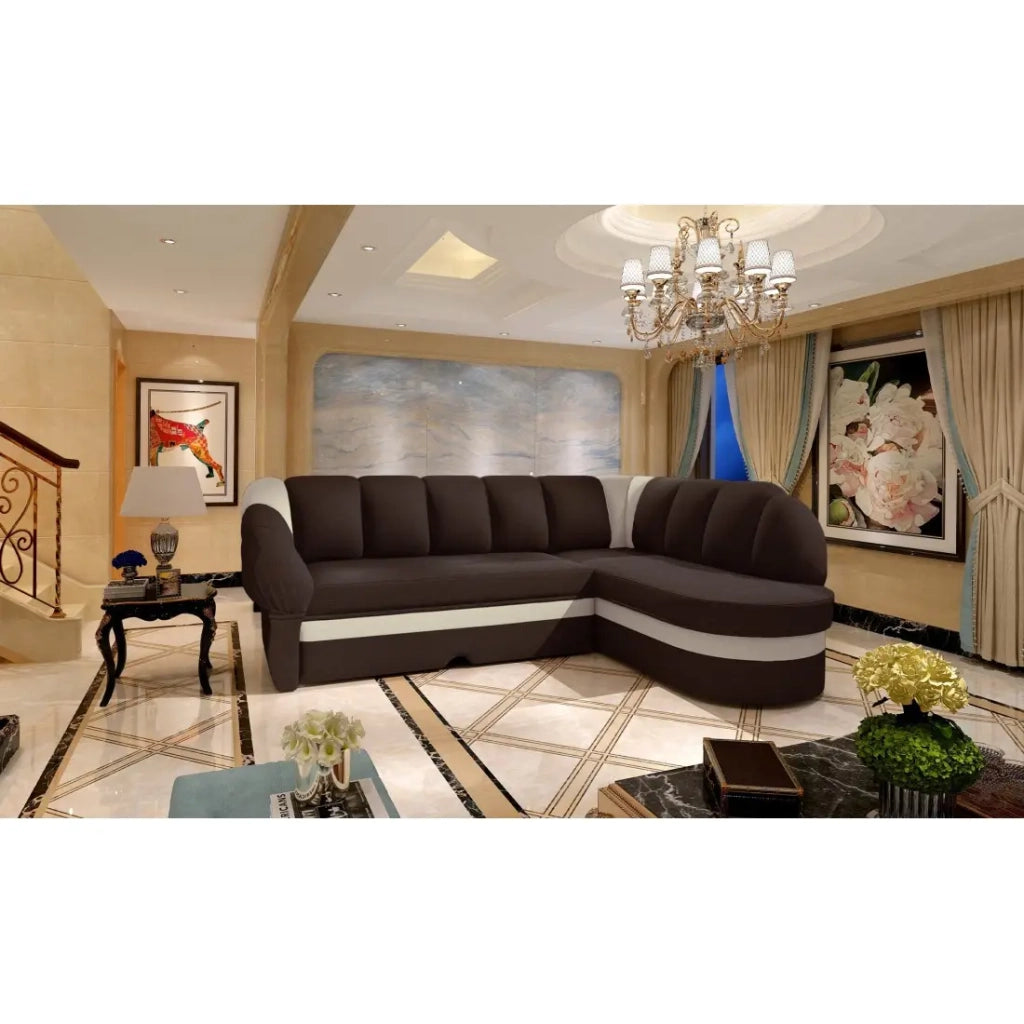 Divano angolare destro trasformabile BENANA 250 cm marrone e beige con contenitore