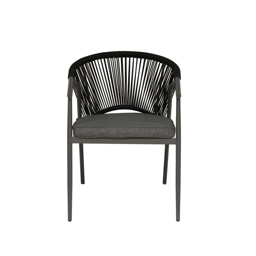 Set 4 sedie da giardino impilabili in acciaio e corde, nero