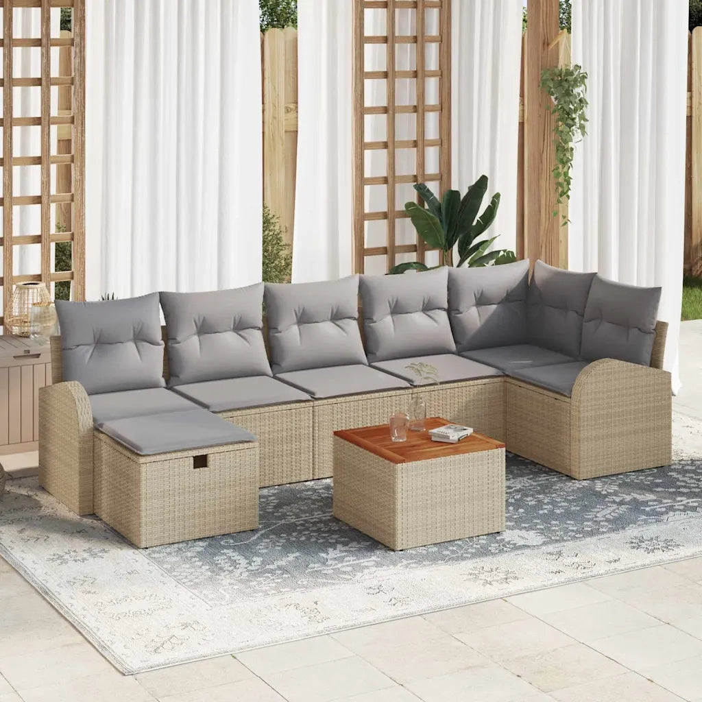 Set Divano da Giardino con cuscino 8 pcs Beige polyrattan 3359518