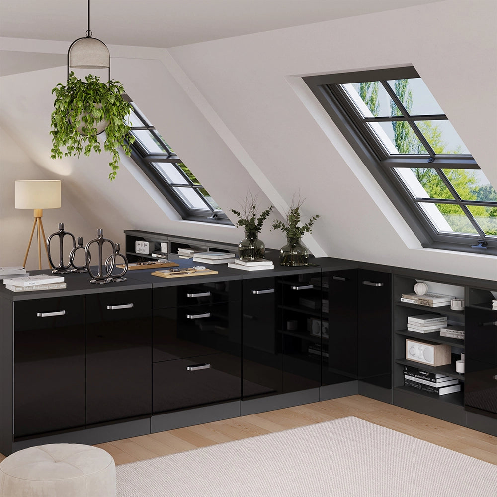 Mobile per mansarda Rion Nero lucido/Antracite 80 x 83.8 cm senza inclinazione con 2 ante Vicco