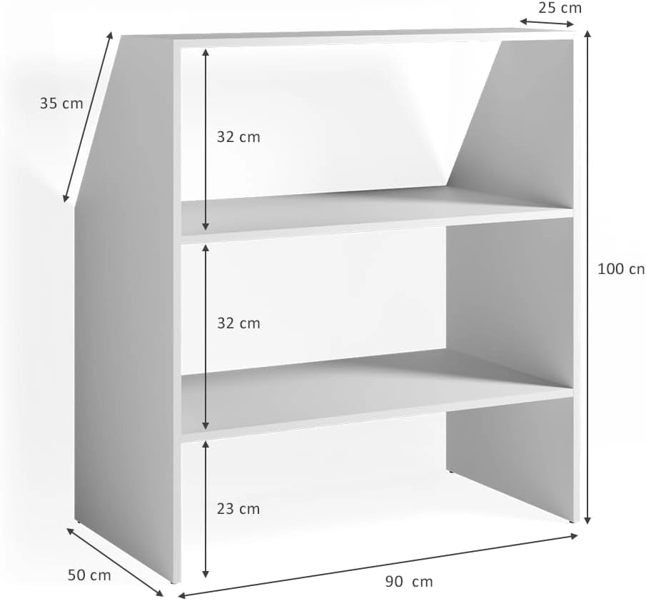 Scaffale per tetti spioventi, Bianco, 90 x 100 cm, per riporre scatole e libri sotto tetti spioventi