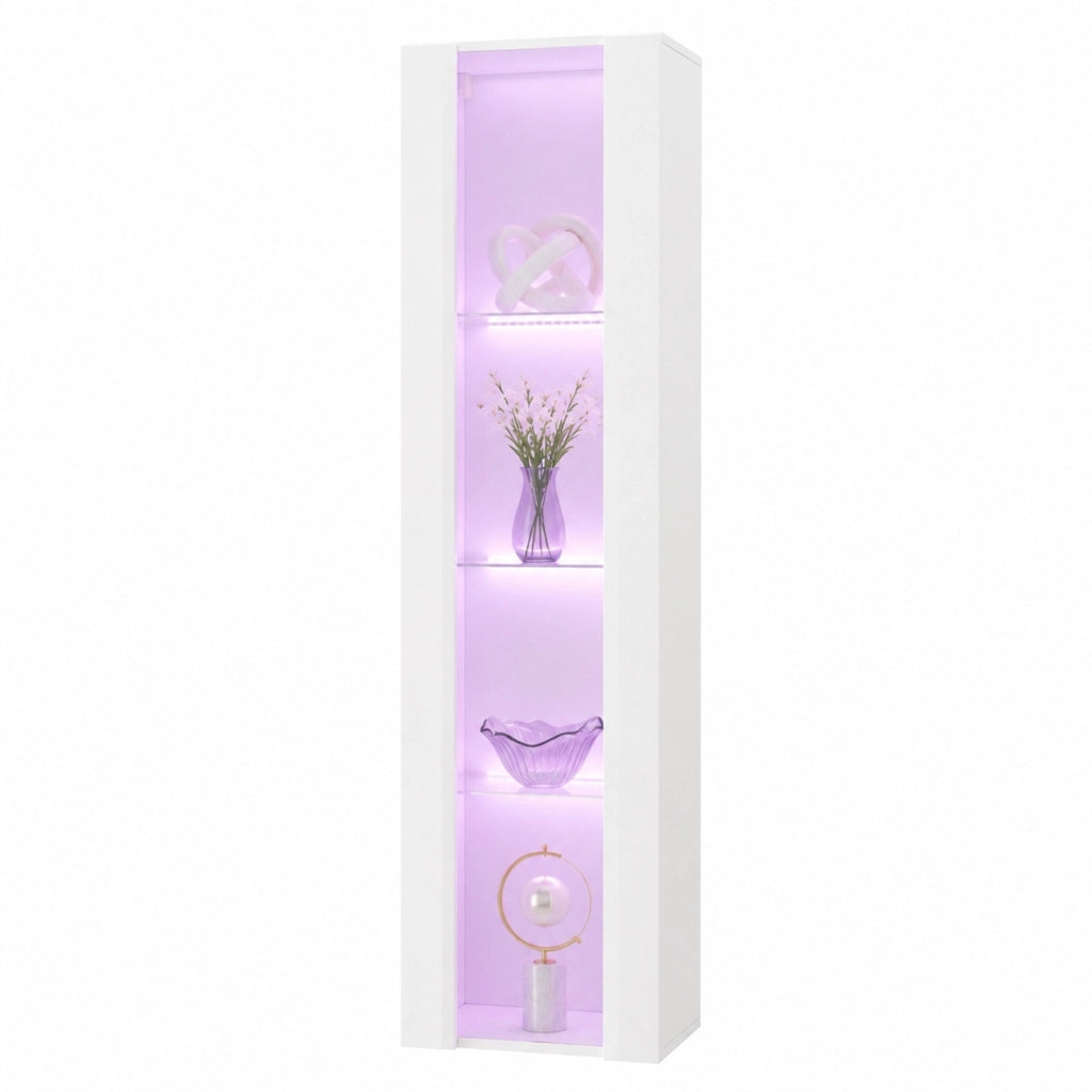 Vetrina da parete 40x29x170 cm con illuminazione LED multicolore e 4 livelli bianca HAVRYA