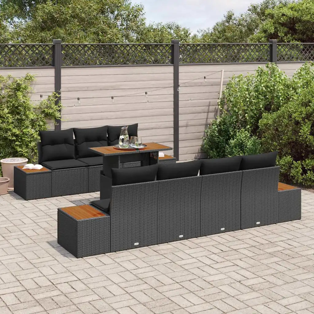 Set Divano da Giardino con cuscino 8 pcs Nero Poly Rattan 3350040