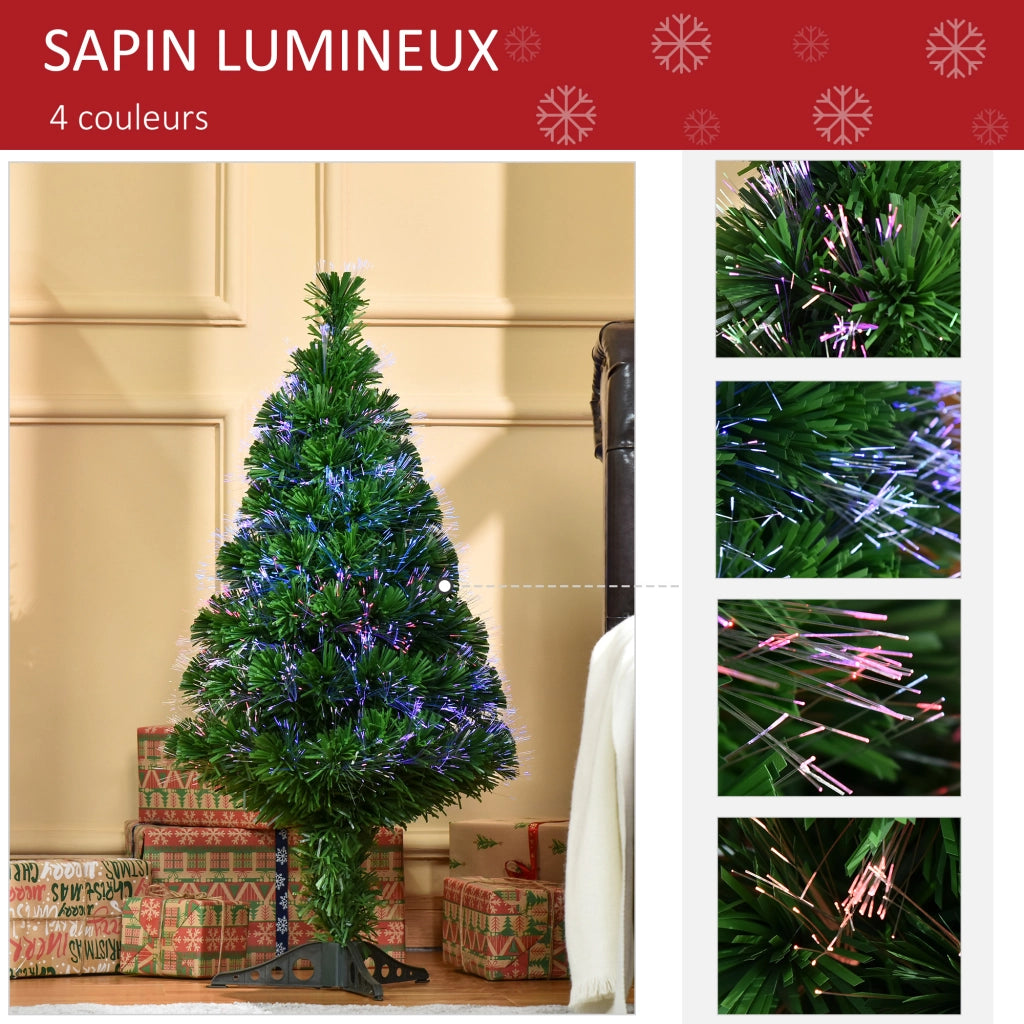 Albero di Natale Artificiale Illuminato 90 cm Fibre Ottiche Multicolore + Supporto ¨C zephmum ¨C Verde