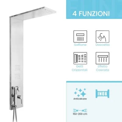 Colonna doccia multifunzione cromo lucido con 4 getti in acciaio inox