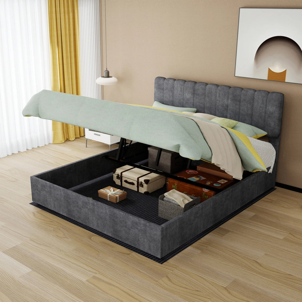 letto imbottito tessuto grigio 160 x 200 cm