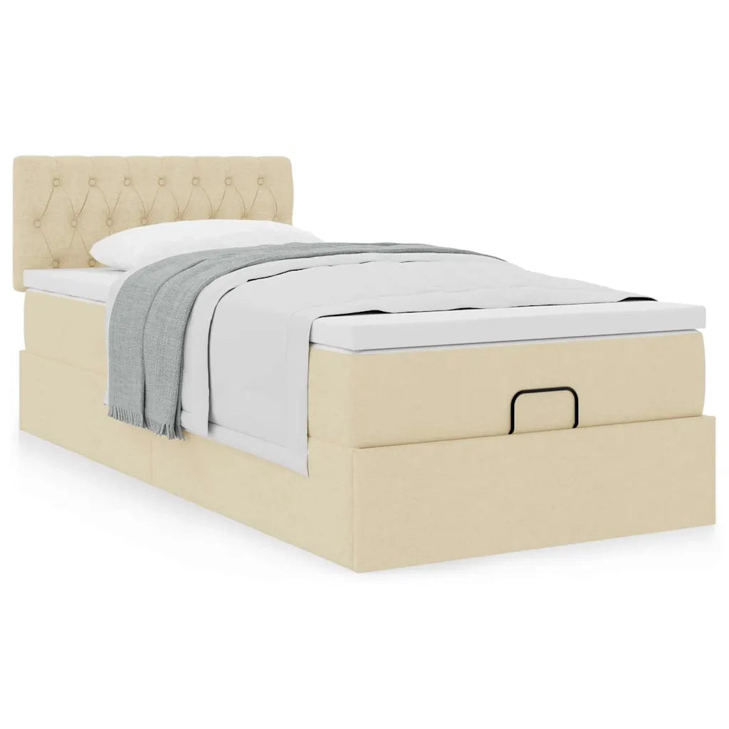 Struttura Letto Pouf con Materasso Crema 90x190 cm in Tessuto 3311509