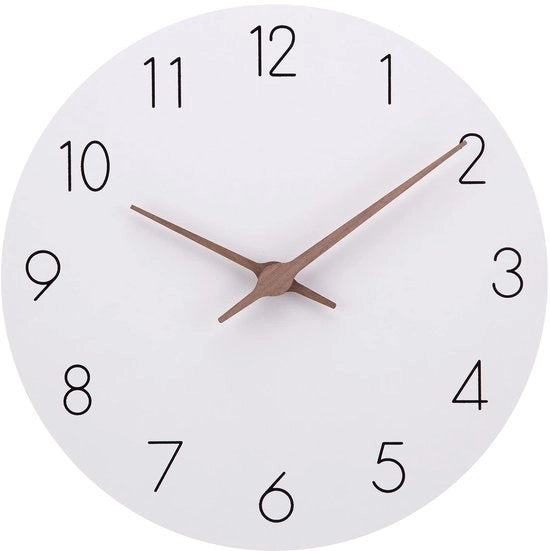 Orologio a Parete in MDF con Orologio a Clessidra in Cristallo, Non Tastante, Silenzioso, 30cm, Alimentato da Batterie, Grande, Facile da Leggere per Camera, Casa, Cucina, Camera da Letto, Ufficio, Scuola (Bianco)